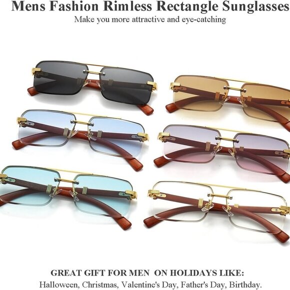 Mens Sunglasses Fashion Rimless Rectangle Sunglasses Square Frameless Sunglasses - Picture 5 of 6